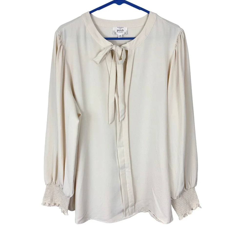 Romantic Tie Neck Blouse Long Sleeve Dark‎ Academia Office Siren Plus 2X NWOT